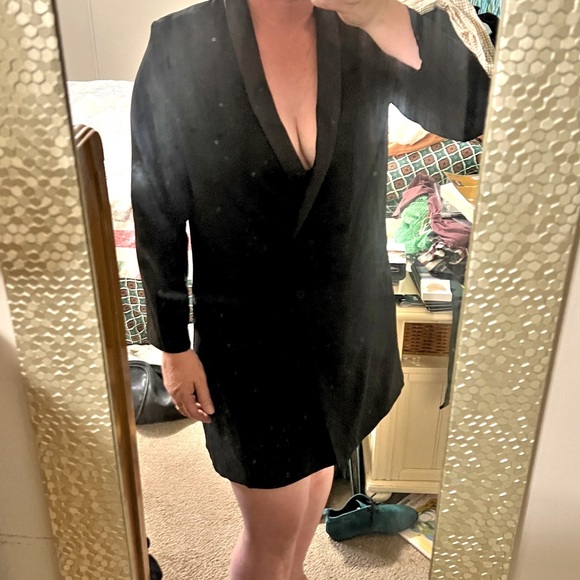 Topshop Satin Trim Black Blazer Dress 12 - Picture 4 of 11